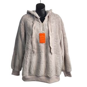 Women's Soft Sherpa Light Lilac Pullover 1/4 Zipper Hoodie Size Medium NWT
